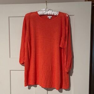 J. Jill Vibrant Orange Crewneck Sweater with peak-a-boo sleeves